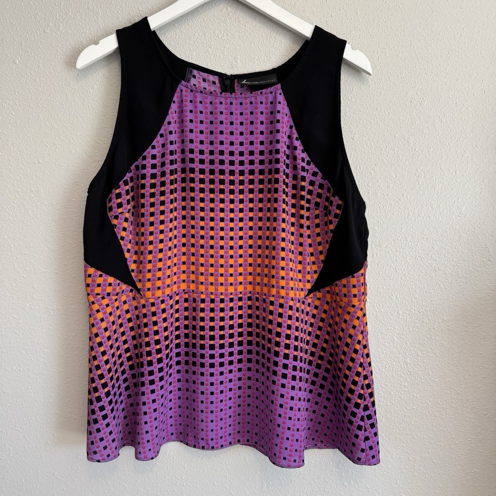 Lane Bryant Geometric Print Sleeveless Peplum Top Purple Orange Modern Size 16